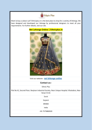 Net Lehenga Online | Ethnicplus.in