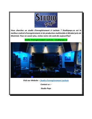 Studio d'enregistrement Lachute  Studiopops.ca
