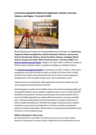Land Survey Equipment Market Research Report Forecast till 2026