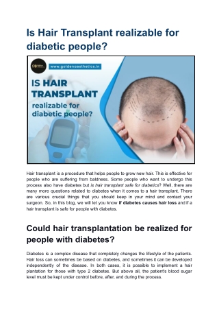 IS HAIR TRANSPLANT REALIZABLE FOR DIABETIC PEOPLE?