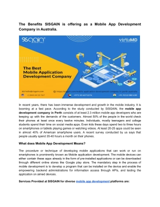 The Benefits SISGAIN is offering as a Mobile App Development Company in Australia.
