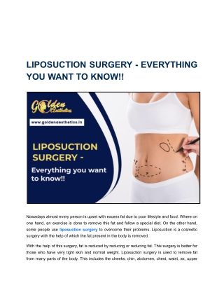 LIPOSUCTION SURGERY EVERYTHING YOU WANT TO KNOW