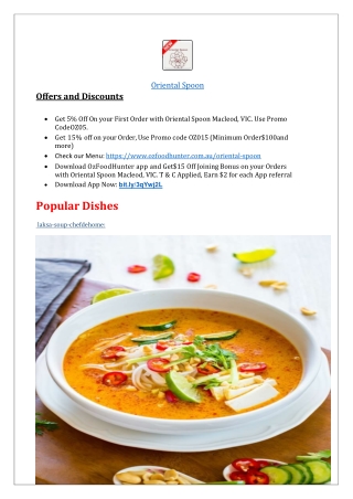 $5 off-  Oriental Spoon Thai Menu Macleod Melbourne, VIC