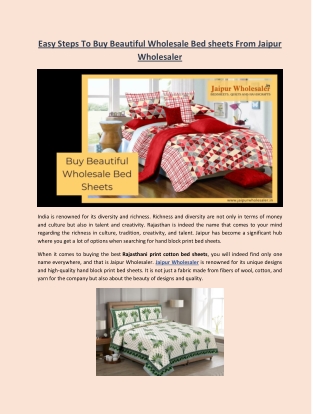 Buy Beautiful Wholesale Bed sheets From Jaipur Wholesaler