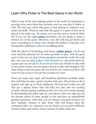 Learn Why Poker is The Best Game in the World