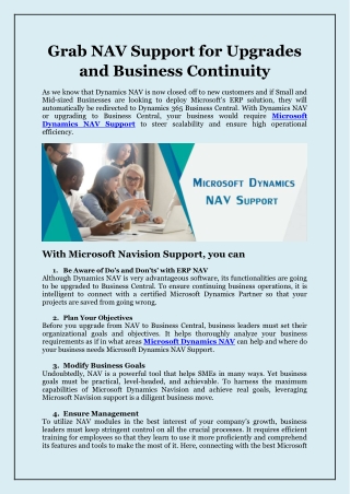 Grab NAV Support for Upgrades and Business Continuity
