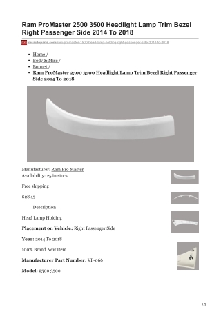 imsautoparts.com-Ram ProMaster 2500 3500 Headlight Lamp Trim Bezel Right Passenger Side 2014 To 2018