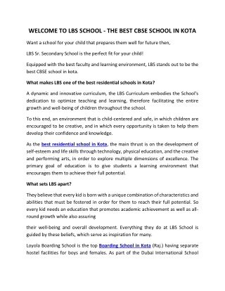 WELCOME TO LBS SCHOOL - THE BEST CBSE SCHOOL IN KOTA