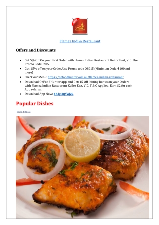 $5 off-  Flamez Indian Restaurant Keilor East Menu,VIC