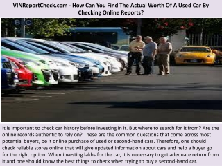 VINReportCheck.com - How Can You Find The Actual Worth Of A Used Car By Checking