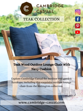 Teak Wood Outdoor Lounge Chair With Navy Cushion