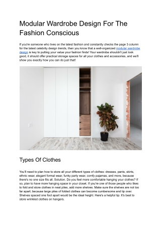 Modular Wardrobe Design For The Fashion Conscious