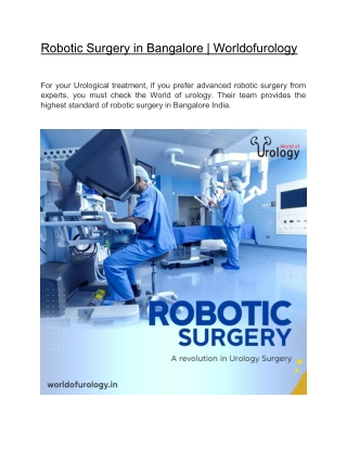 Robotic Surgery in Bangalore | Worldofurology