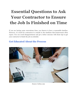 Essential Questions to Ask Your Contractor to Ensure the Job Is Finished on Time