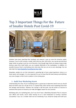 Top 3 Important Things For the  Future of Smaller Hotels Post Covid-19