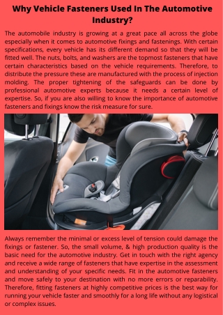 Why Vehicle Fasteners Used In The Automotive Industry