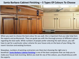 Santa Barbara Cabinet Finishing – 5 Types Of Colours To Choose