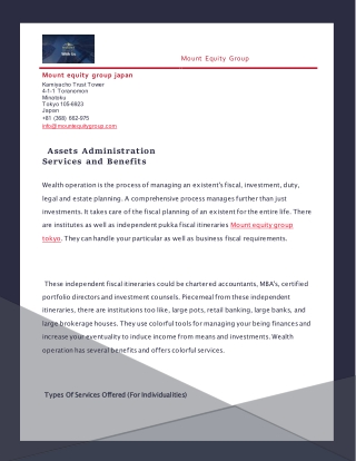 Assets Administration Services and Benefits