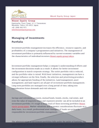 Managing of Investments Portfolio