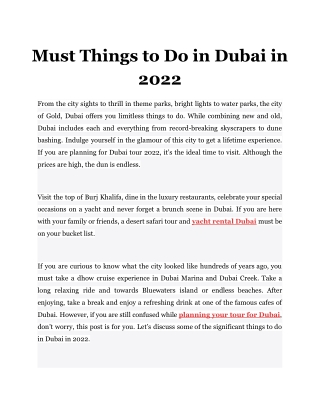 Must Things to Do in Dubai in 2022