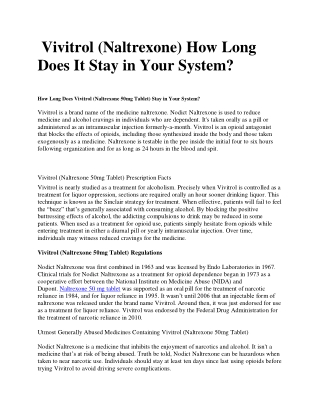 Vivitrol (Naltrexone) How Long Does It Stay in Your System?