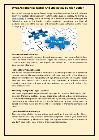 What Are Business Tactics And Strategies- By Jaian Cuttari