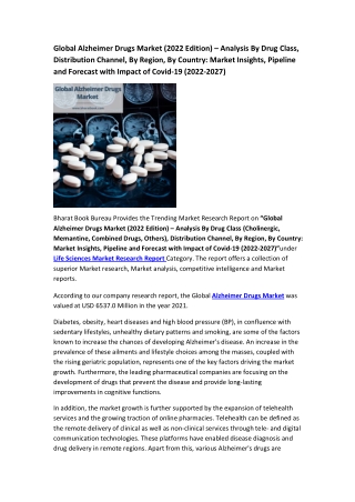 Global Alzheimer Drugs Market Research Report 2022-2027