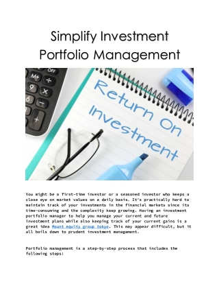 Simplify Investment Portfolio Management