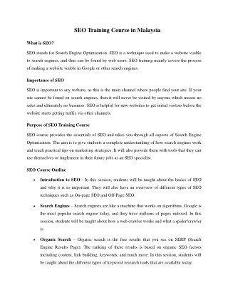 SEO Training Course in Malaysia
