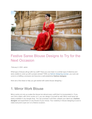 Festive Saree Blouse Designs to Try for the Next Occasion