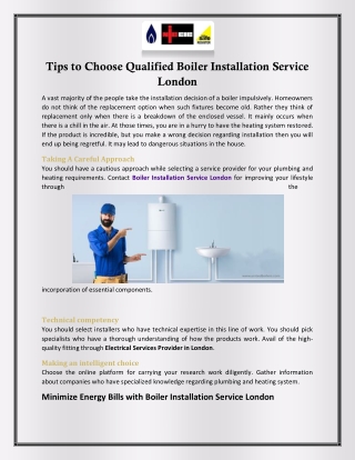 Tips to Choose Qualified Boiler Installation Service London