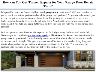How can You Get Trained Experts for Your Garage Door Repair Team?