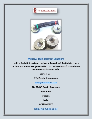 Mitutoyo Tools Dealers In Bangalore| Tsaifuddin.com