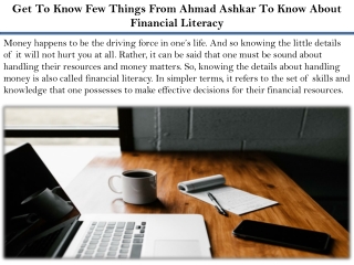 Get To Know Few Things From Ahmad Ashkar To Know About Financial Literacy
