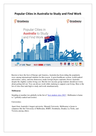 Popular Cities in Australia to Study and Find Work