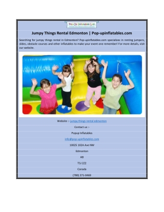 Jumpy Things Rental Edmonton | Pop-upinflatables.com