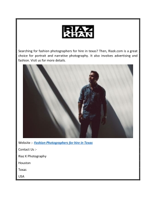 Fashion Photographers for Hire in Texas  Riazk.com