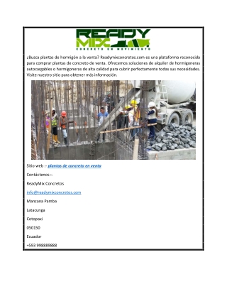 Plantas de concreto de venta  Readymixconcretos.com