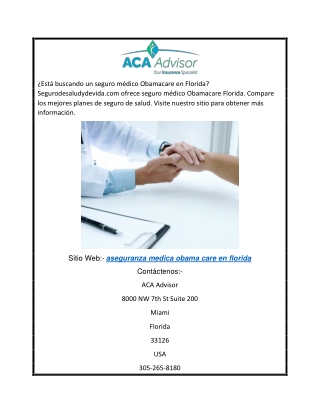 Seguro médico Obamacare en Florida Segurodesaludydevida.com