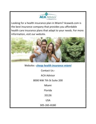 Cheap Health Insurance Miami  Acaweb.com