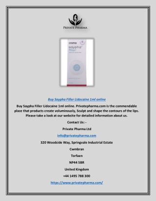 In Pursuit Of Buy Saypha Filler Lidocaine 1ml Online | Privatepharma.com