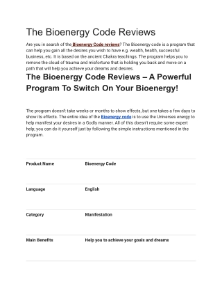 The Bioenergy Code Reviews