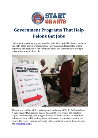 Government Programs That Help Felons Get Jobs