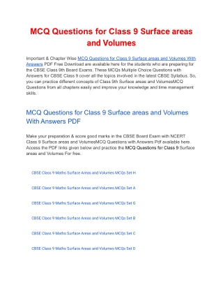 MCQs Class 9 Surface areas and Volumes with Answers PDF Download