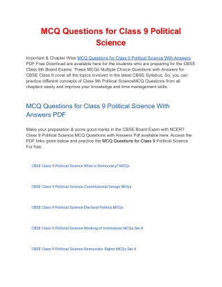 MCQs Class 9 Political Science with Answers PDF Download