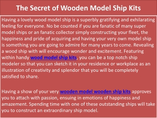 The Secret of Wooden Model Ship Kits