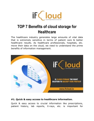 TOP 7 Benefits of cloud storage for Healthcare