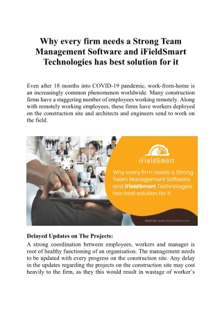 Why every firm needs a Strong Team Management Software and iFieldSmart Technologies has best solution for it