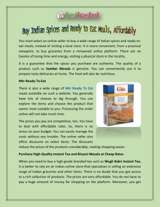 Buy Indian Spices and Ready to Eat Meals, Affordably