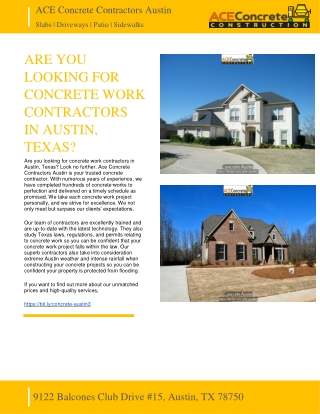 ARE YOU LOOKING FOR CONCRETE WORK CONTRACTORS IN AUSTIN, TEXAS - ACE CONCRETE CONTRACTORS AUSTIN